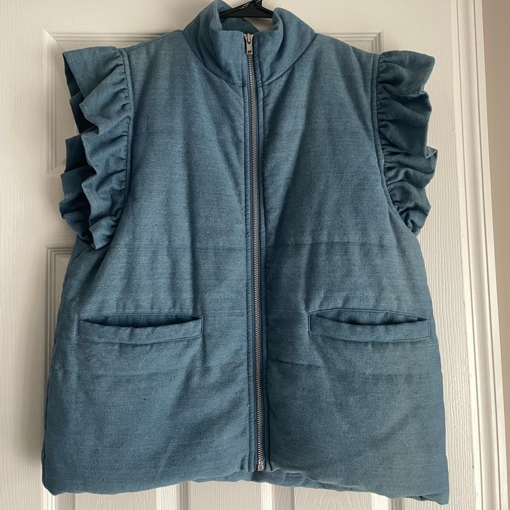 JODIFL Blue Ruffle Sleeve Vest